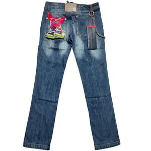 Y2K Deadstock Frankie Morello Denim Jeans 34 Hot as Hell Straight Italy 2006